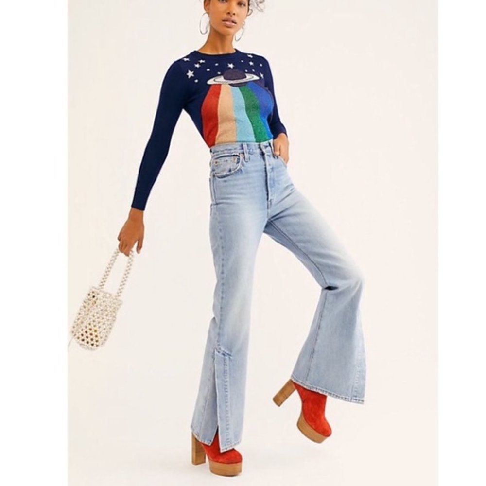 LEVI'S Ribcage split flare bell bottom jeans high rise 26 bohemian vintage